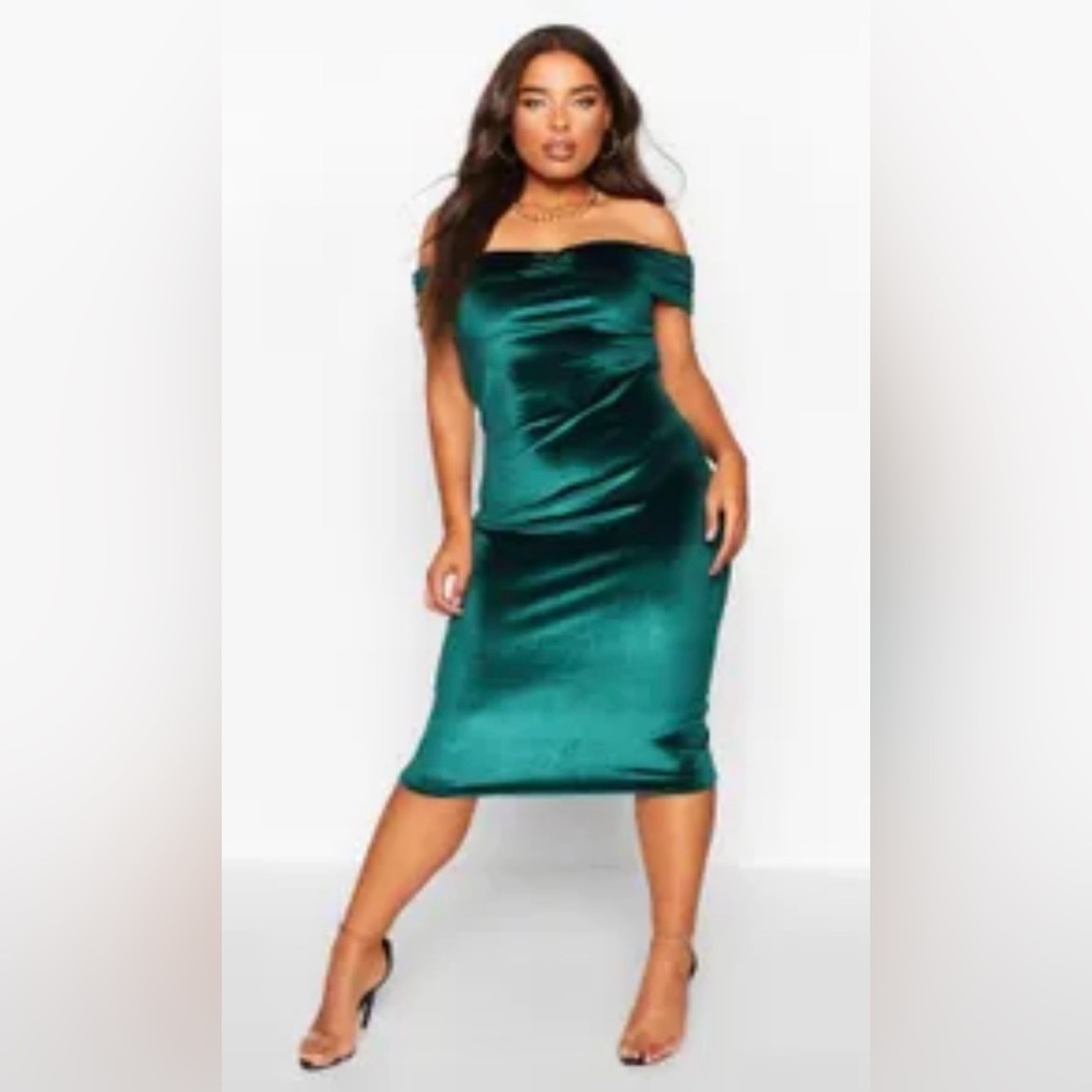 Boohoo Strapless Emerald Dress